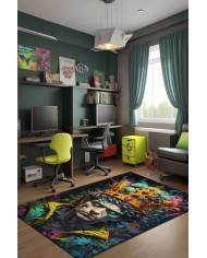 Punks Oyuncu Odası Halısı Kadife Kaymaz Pamuk Tabanlı Yıkanabilir Antibakteriyel Gamer