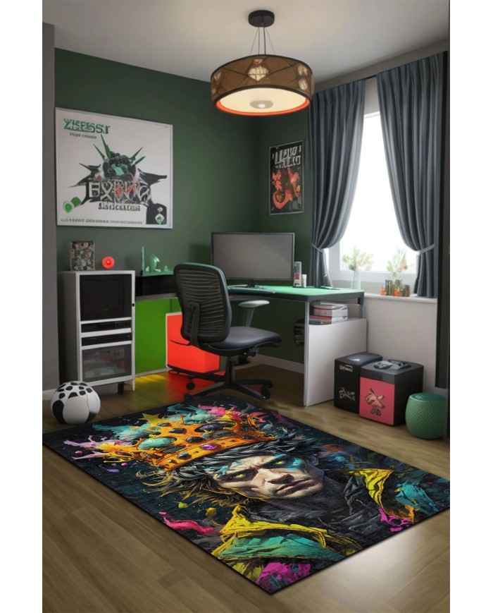 Punks Oyuncu Odası Halısı Kadife Kaymaz Pamuk Tabanlı Yıkanabilir Antibakteriyel Gamer