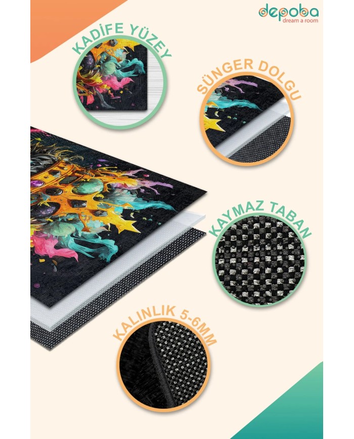 Punks Oyuncu Odası Halısı Kadife Kaymaz Pamuk Tabanlı Yıkanabilir Antibakteriyel Gamer