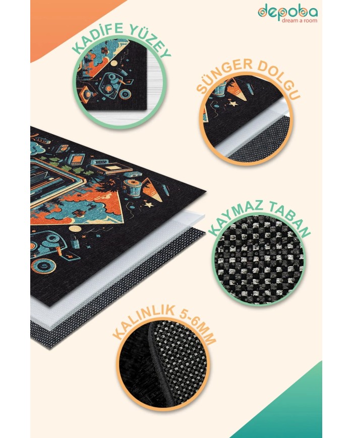 Ready Oyuncu Odası Halısı Kadife Kaymaz Pamuk Tabanlı Yıkanabilir Antibakteriyel Gamer