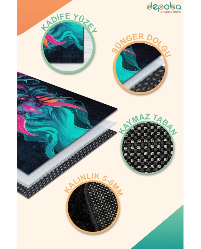 Vamps Oyuncu Odası Halısı Kadife Kaymaz Pamuk Tabanlı Yıkanabilir Antibakteriyel Gamer