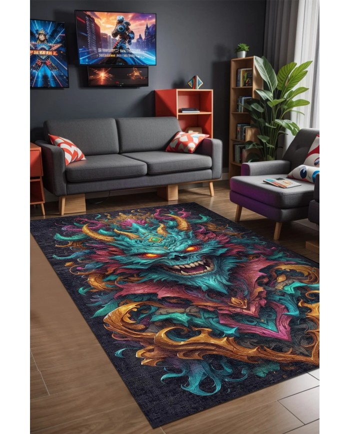 Zeura Oyuncu Odası Halısı Kadife Kaymaz Pamuk Tabanlı Yıkanabilir Antibakteriyel Gamer