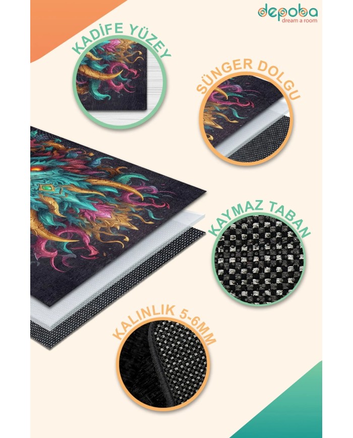 Zeura Oyuncu Odası Halısı Kadife Kaymaz Pamuk Tabanlı Yıkanabilir Antibakteriyel Gamer