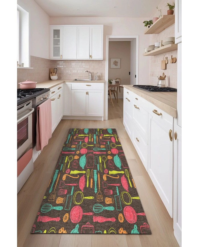 Azera Kadife Yıkanabilir Kaymaz Pamuk Tabanlı Antibakteriyel Mutfak Halısı