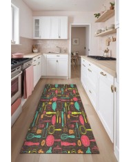 Azera Kadife Yıkanabilir Kaymaz Pamuk Tabanlı Antibakteriyel Mutfak Halısı