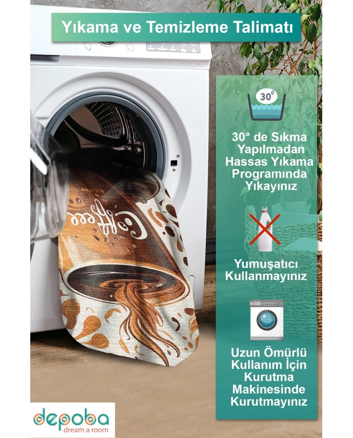 Cofs Kadife Yıkanabilir Kaymaz Pamuk Tabanlı Antibakteriyel Mutfak Halısı