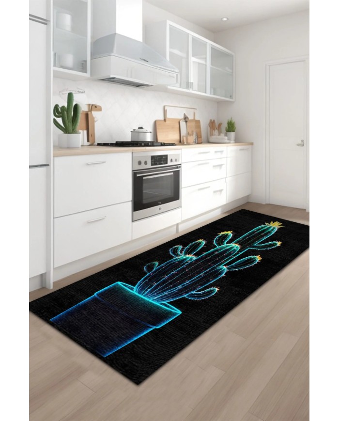 Kaste Kadife Yıkanabilir Kaymaz Pamuk Tabanlı Antibakteriyel Mutfak Halısı