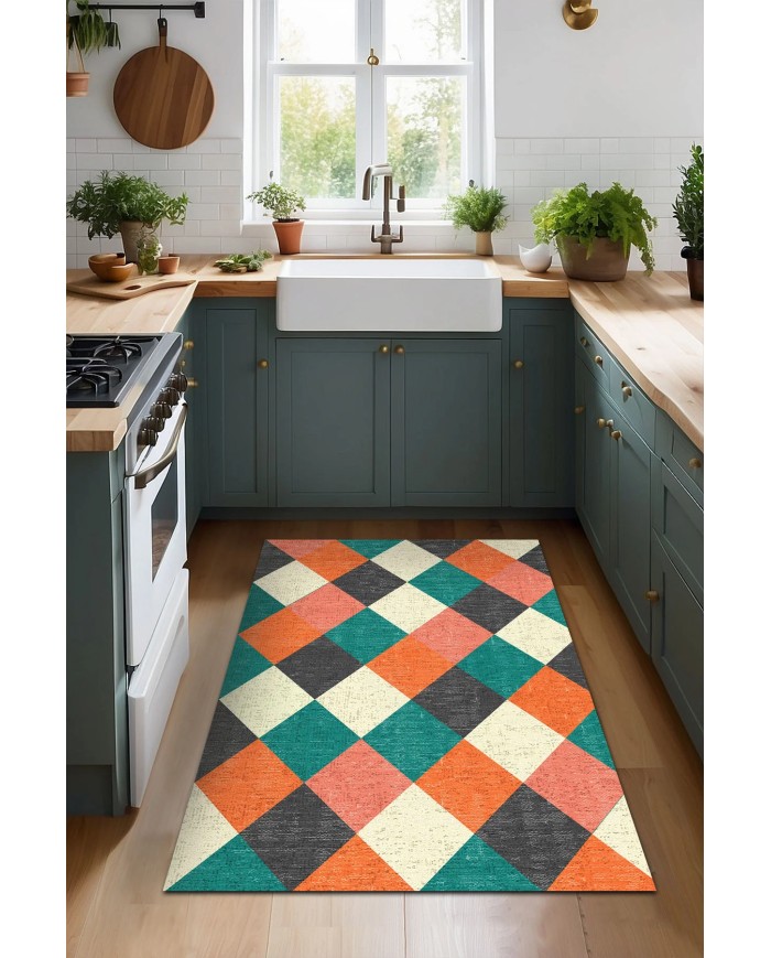 Krena Kadife Yıkanabilir Kaymaz Pamuk Tabanlı Antibakteriyel Mutfak Halısı