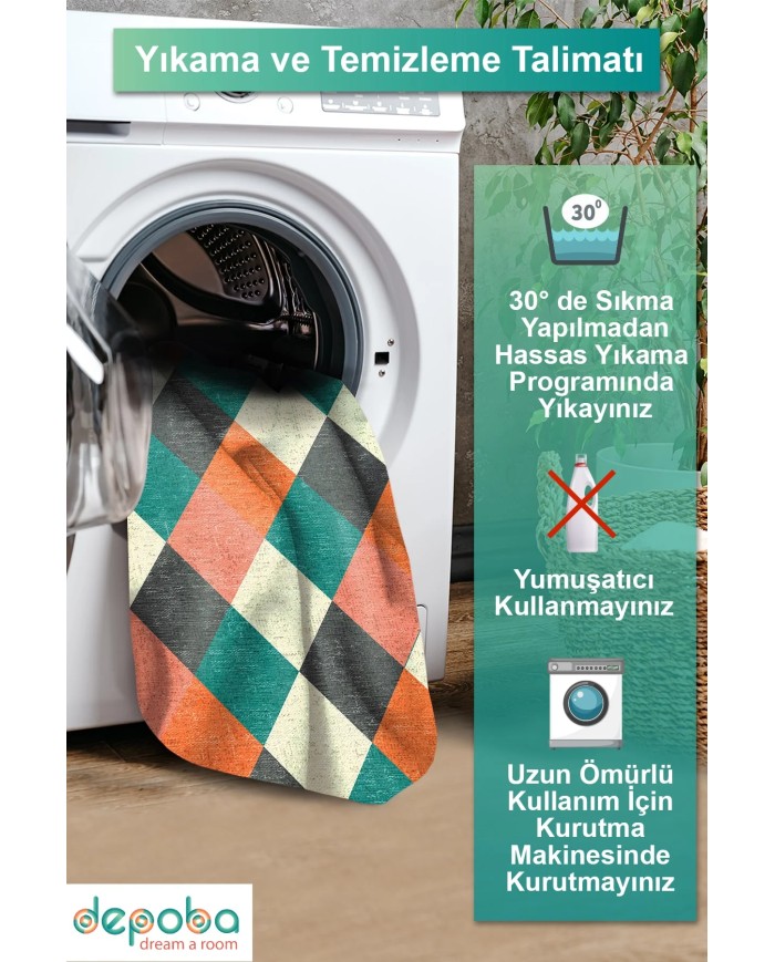 Krena Kadife Yıkanabilir Kaymaz Pamuk Tabanlı Antibakteriyel Mutfak Halısı