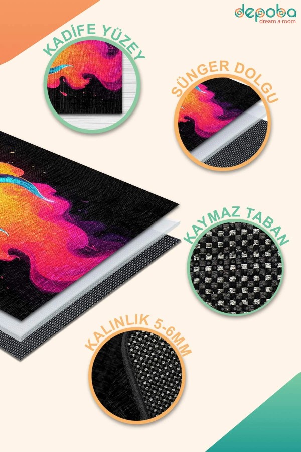 Alaz Kadife Antibakteriyel Yıkanabilir Kaymaz Pamuk Tabanlı Yolluk