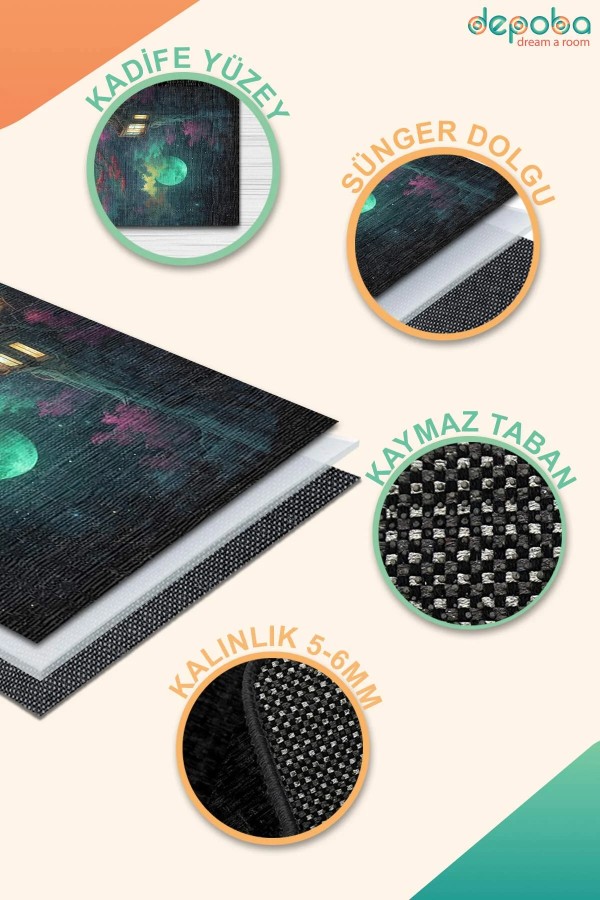 Chane Kadife Antibakteriyel Yıkanabilir Kaymaz Pamuk Tabanlı Yolluk