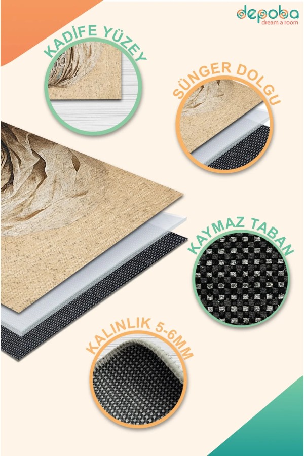 Mommy Kadife Antibakteriyel Yıkanabilir Kaymaz Pamuk Tabanlı Yolluk