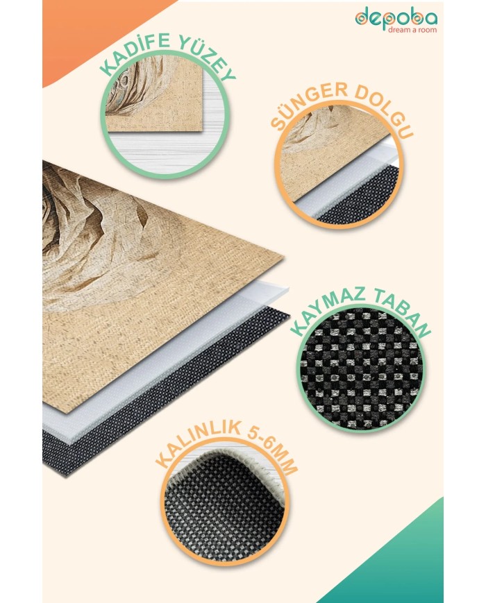 Mommy Kadife Antibakteriyel Yıkanabilir Kaymaz Pamuk Tabanlı Yolluk