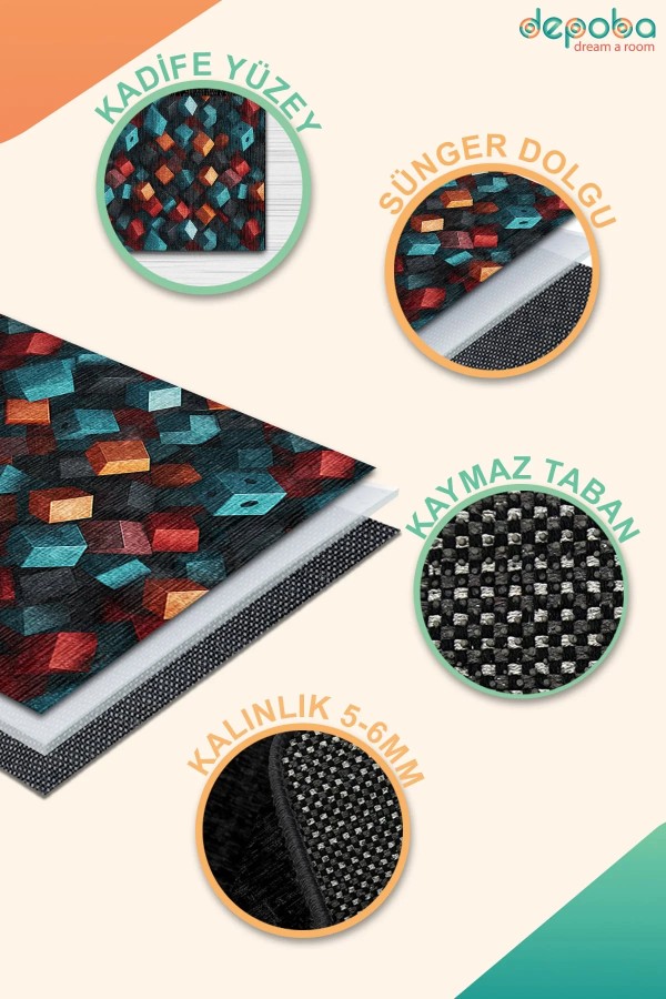 Puzs Kadife Antibakteriyel Yıkanabilir Kaymaz Pamuk Tabanlı Yolluk