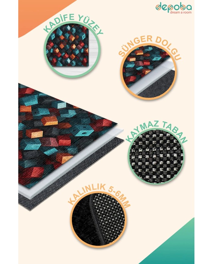 Puzs Kadife Antibakteriyel Yıkanabilir Kaymaz Pamuk Tabanlı Yolluk