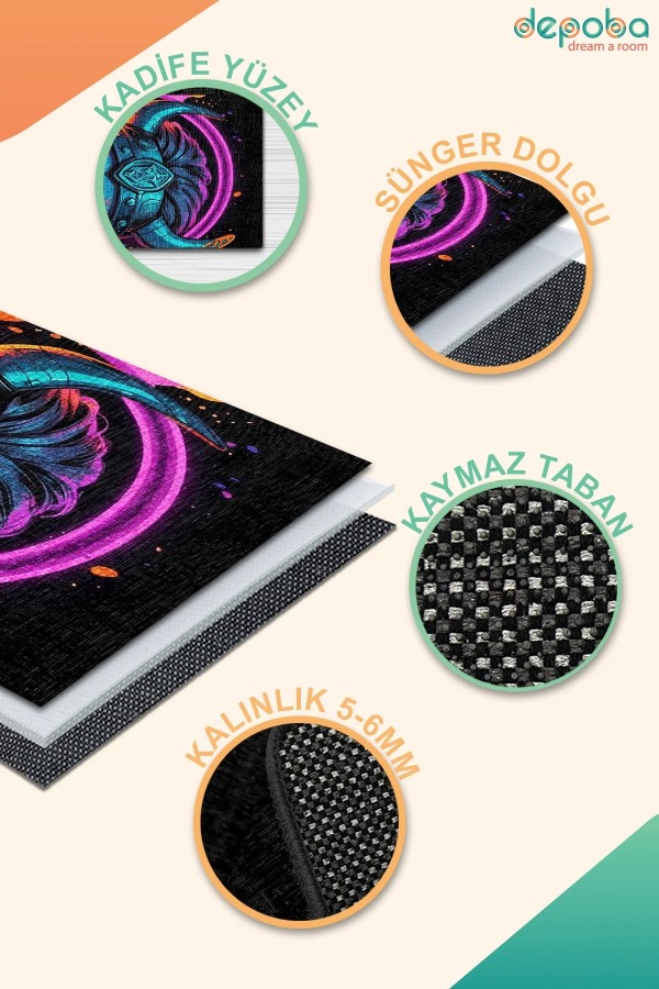 Samor Kadife Antibakteriyel Yıkanabilir Kaymaz Pamuk Tabanlı Yolluk