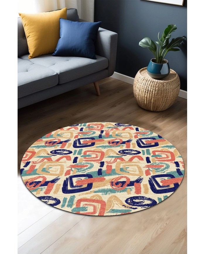 Coten Kadife Yıkanabilir Kaymaz Pamuk Tabanlı Antibakteriyel Yuvarlak Halı