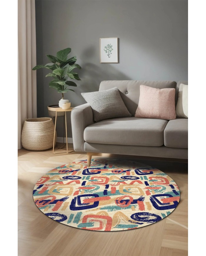 Coten Kadife Yıkanabilir Kaymaz Pamuk Tabanlı Antibakteriyel Yuvarlak Halı