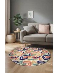 Coten Kadife Yıkanabilir Kaymaz Pamuk Tabanlı Antibakteriyel Yuvarlak Halı