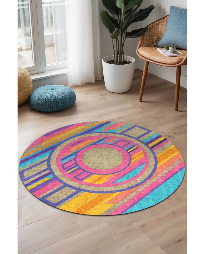 Eltise Kadife Yıkanabilir Kaymaz Pamuk Tabanlı Antibakteriyel Yuvarlak Halı