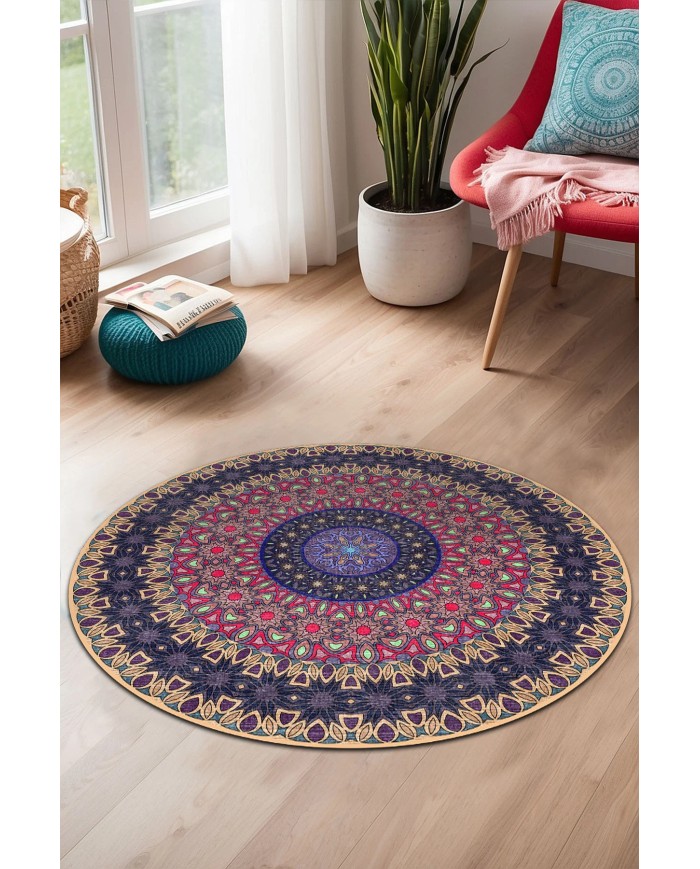 Setan Kadife Yıkanabilir Kaymaz Pamuk Tabanlı Antibakteriyel Yuvarlak Halı