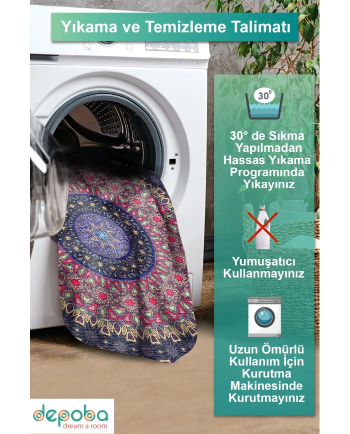 Setan Kadife Yıkanabilir Kaymaz Pamuk Tabanlı Antibakteriyel Yuvarlak Halı