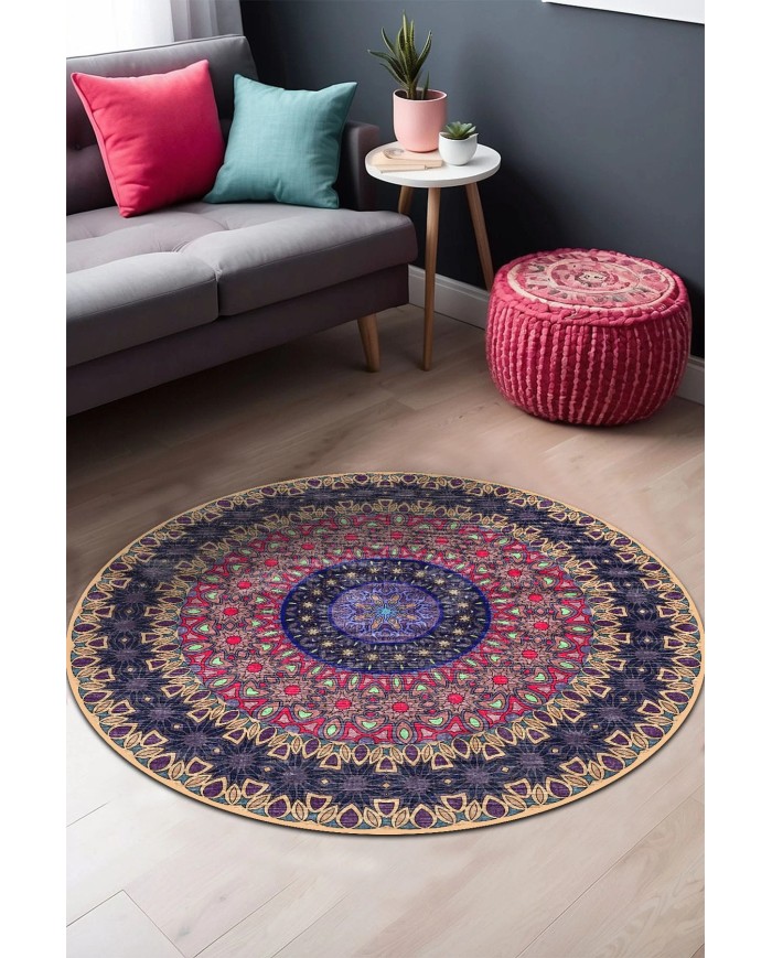 Setan Kadife Yıkanabilir Kaymaz Pamuk Tabanlı Antibakteriyel Yuvarlak Halı