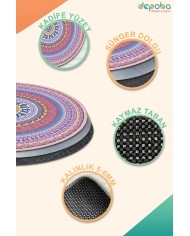 Yelva Kadife Yıkanabilir Kaymaz Pamuk Tabanlı Antibakteriyel Yuvarlak Halı