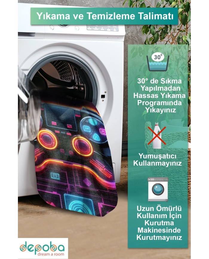 Gampe Oyuncu Odası Halısı Kadife Kaymaz Pamuk Tabanlı Yıkanabilir Antibakteriyel Gamer