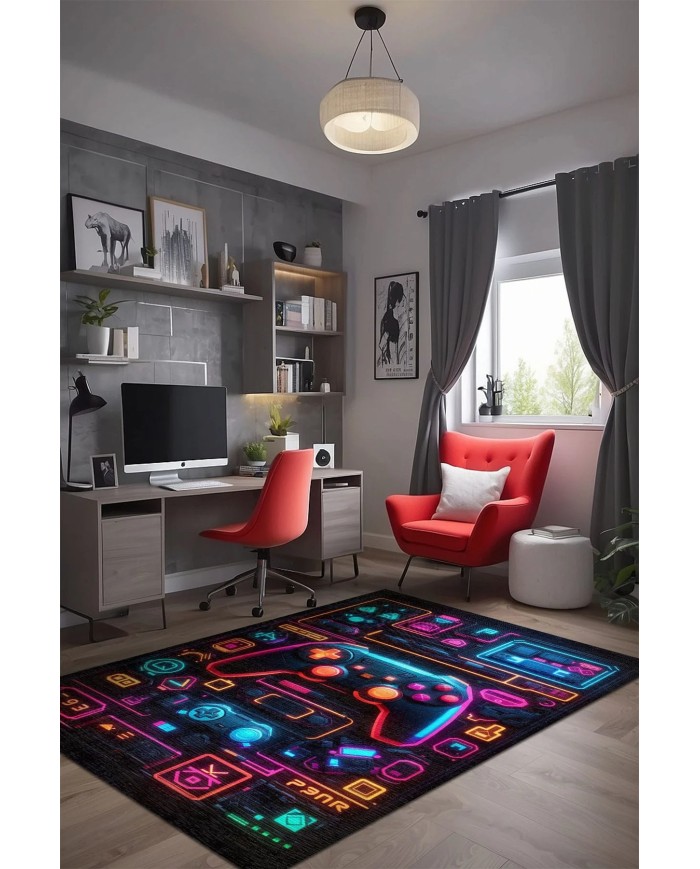 Penra Oyuncu Odası Halısı Kadife Kaymaz Pamuk Tabanlı Yıkanabilir Antibakteriyel Gamer