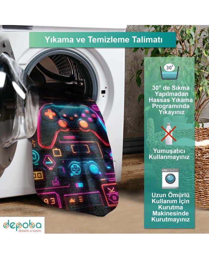 Penra Oyuncu Odası Halısı Kadife Kaymaz Pamuk Tabanlı Yıkanabilir Antibakteriyel Gamer