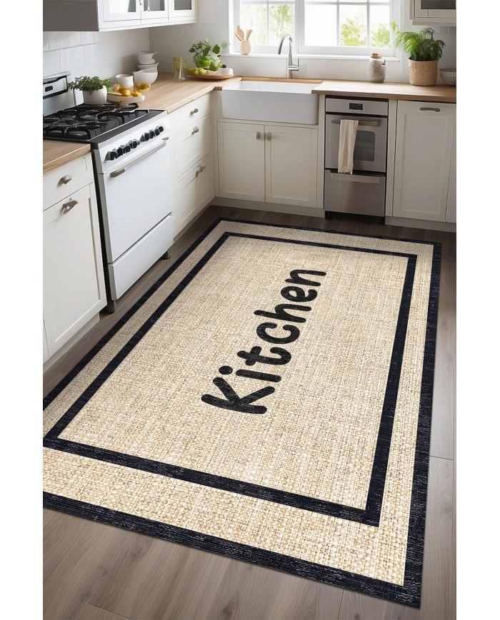 Henas Kadife Yıkanabilir Kaymaz Pamuk Tabanlı Antibakteriyel Mutfak Halısı