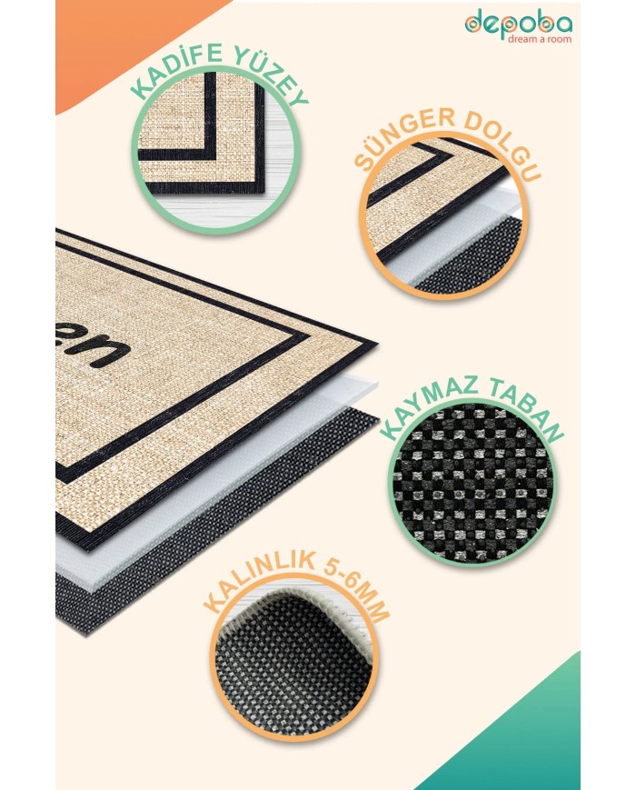 Henas Kadife Yıkanabilir Kaymaz Pamuk Tabanlı Antibakteriyel Mutfak Halısı