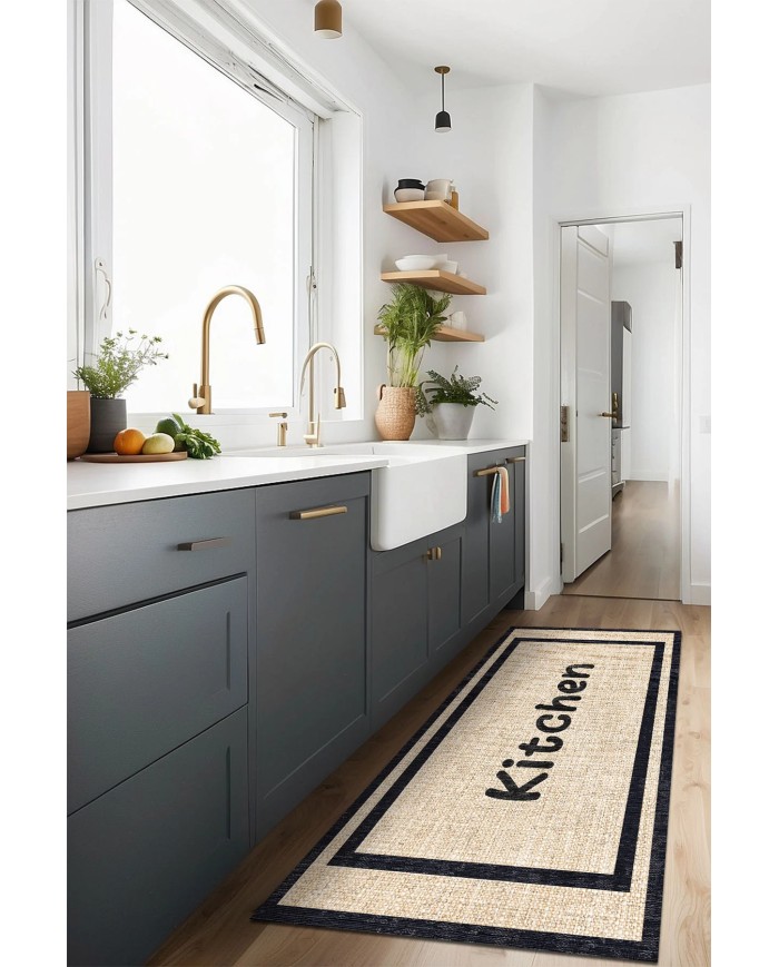 Henas Kadife Yıkanabilir Kaymaz Pamuk Tabanlı Antibakteriyel Mutfak Halısı