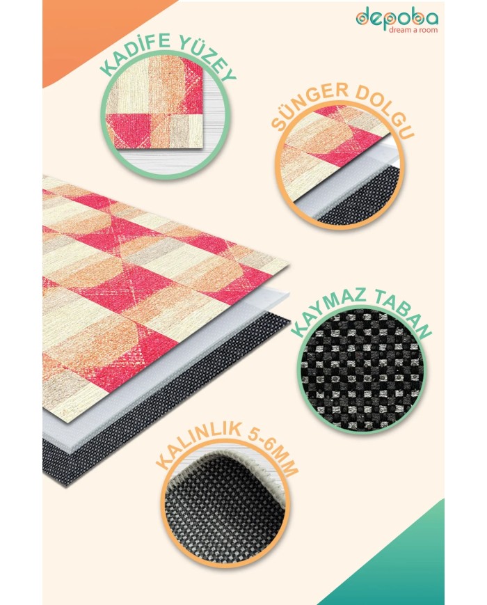 Alansa Kadife Yıkanabilir Kaymaz Pamuk Tabanlı Antibakteriyel Salon Halısı