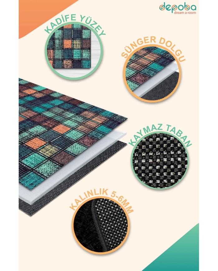 Vera Kadife Yıkanabilir Kaymaz Pamuk Tabanlı Antibakteriyel Salon Halısı