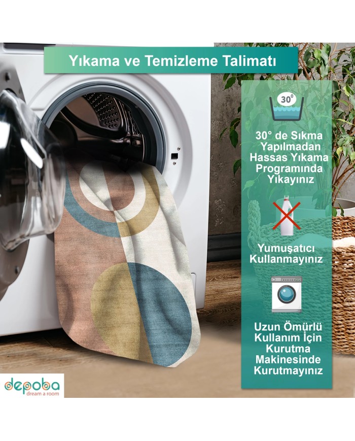 Sarema Kadife Yıkanabilir Kaymaz Pamuk Tabanlı Antibakteriyel Salon Halısı