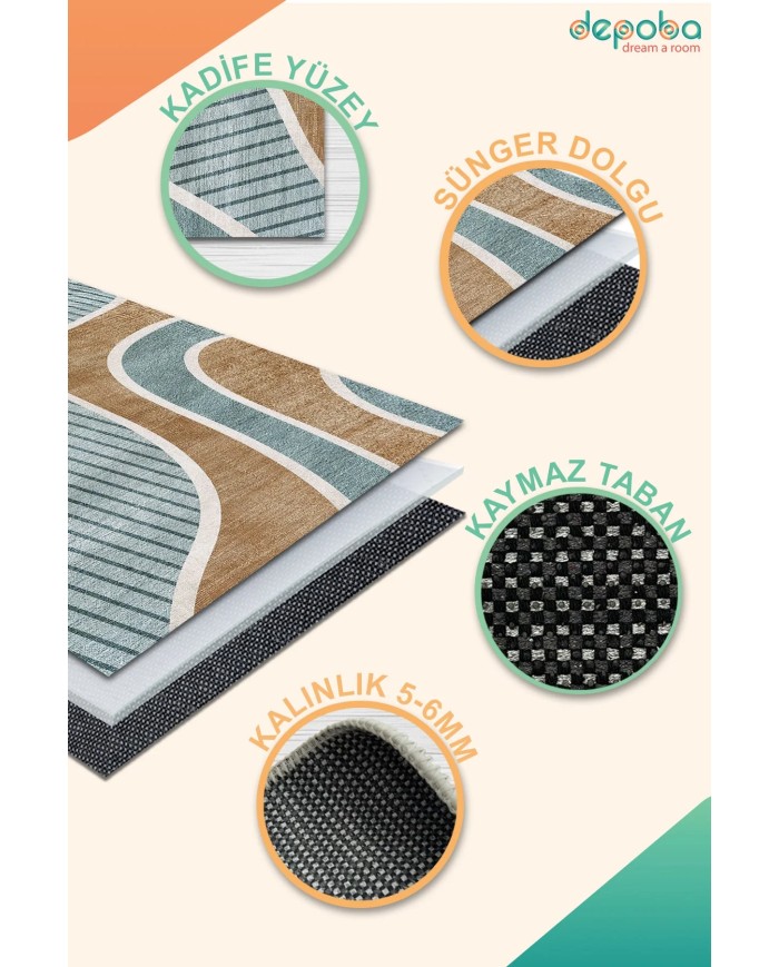 Tedan Kadife Yıkanabilir Kaymaz Pamuk Tabanlı Antibakteriyel Salon Halısı