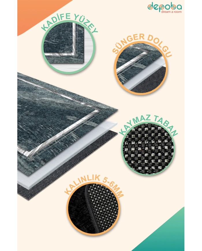 Setap Kadife Yıkanabilir Kaymaz Pamuk Tabanlı Antibakteriyel Salon Halısı