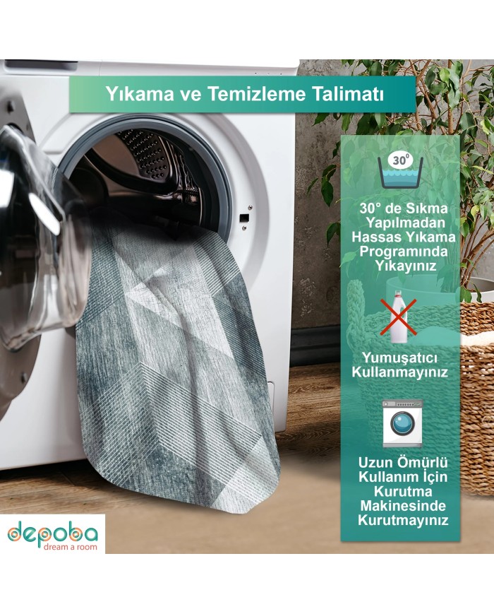 Nedla Kadife Yıkanabilir Kaymaz Pamuk Tabanlı Antibakteriyel Salon Halısı