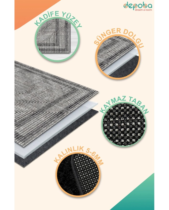 Sala Kadife Yıkanabilir Kaymaz Pamuk Tabanlı Antibaktriyel Salon Halısı