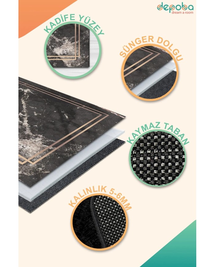 Pazera Kadife Yıkanabilir Kaymaz Pamuk Tabanlı Antibakteriyel Salon Halısı