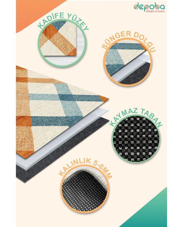 Nasem Kadife Yıkanabilir Kaymaz Pamuk Tabanlı Antibakteriyel Salon Halısı