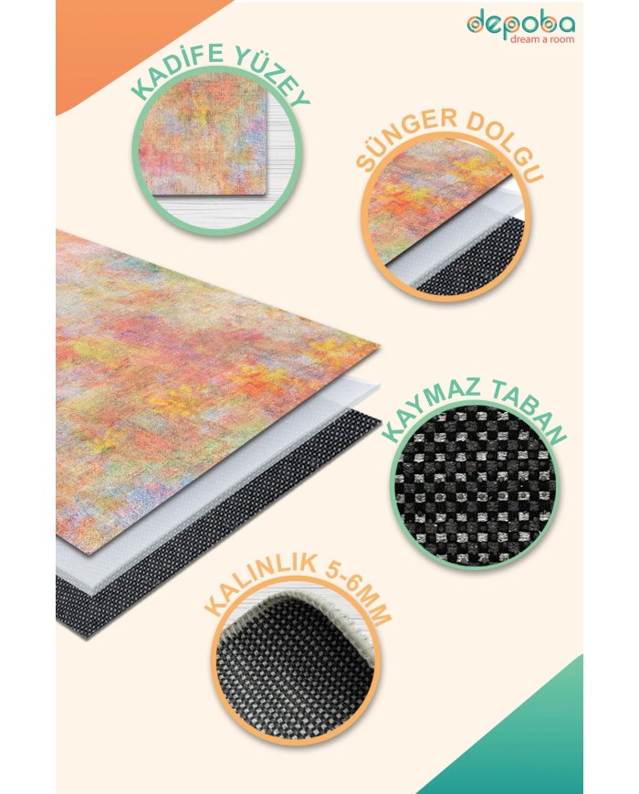 Kelas Kadife Yıkanabilir Kaymaz Pamuk Tabanlı Antibakteriyel Salon Halısı