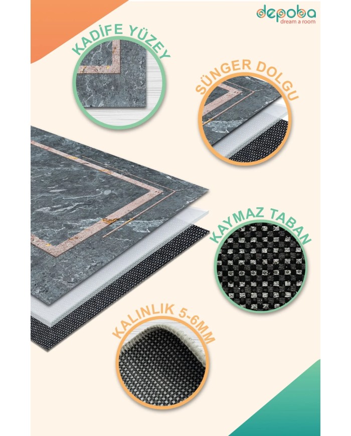 Faran Kadife Yıkanabilir Kaymaz Pamuk Tabanlı Antibakteriyel Salon Halısı