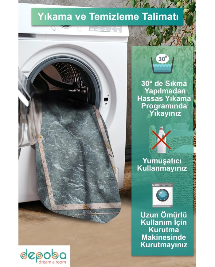 Faran Kadife Yıkanabilir Kaymaz Pamuk Tabanlı Antibakteriyel Salon Halısı