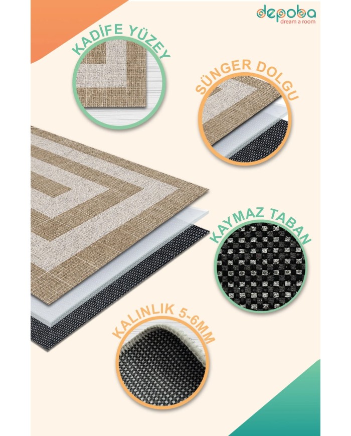 Gena Kadife Yıkanabilir Kaymaz Pamuk Tabanlı Antibakteriyel Salon Halısı