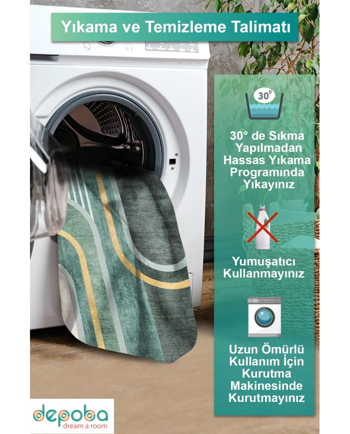 Grenz Kadife Yıkanabilir Kaymaz Pamuk Tabanlı Antibakteriyel Salon Halısı