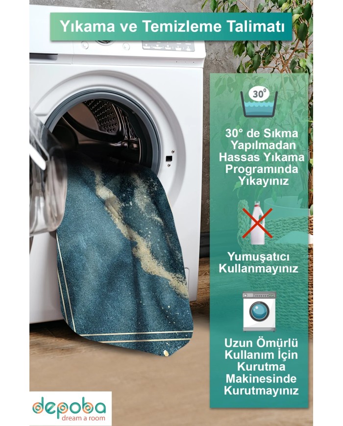 Derpa Kadife Yıkanabilir Kaymaz Pamuk Tabanlı Antibakteriyel Salon Halısı