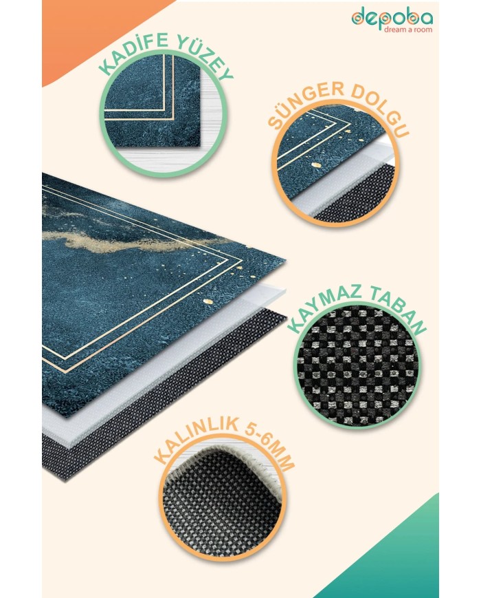 Derpa Kadife Yıkanabilir Kaymaz Pamuk Tabanlı Antibakteriyel Salon Halısı